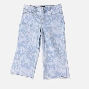 NYDJ Pants Women 14 Capri Wide Leg Brigitte Lift Tuck Floral Blue Denim Comfort